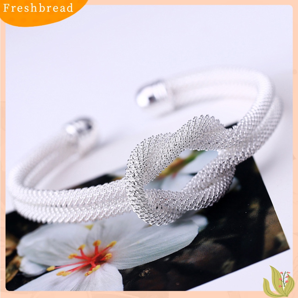 &lt; Freshbread &gt; Wanita Elegan Knotting Twist Mesh Tabung Pembukaan Manset Bangle Gelang Perhiasan Hadiah