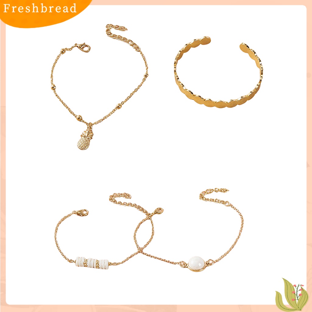 &lt; Freshbread &gt; 4Pcs/Set Gelang Alloy Bohemia Artistik Multi Gaya Gelang Liontin Nanas Untuk Kehidupan Sehari-Hari