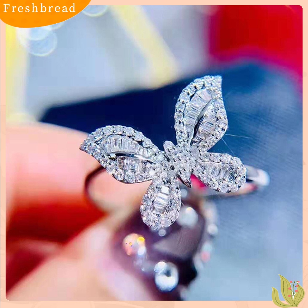 &lt; Freshbread &gt; Vintage Wanita Cubic Zirconia Hias Kupu-Kupu Jari Cincin Pesta Perhiasan Hadiah