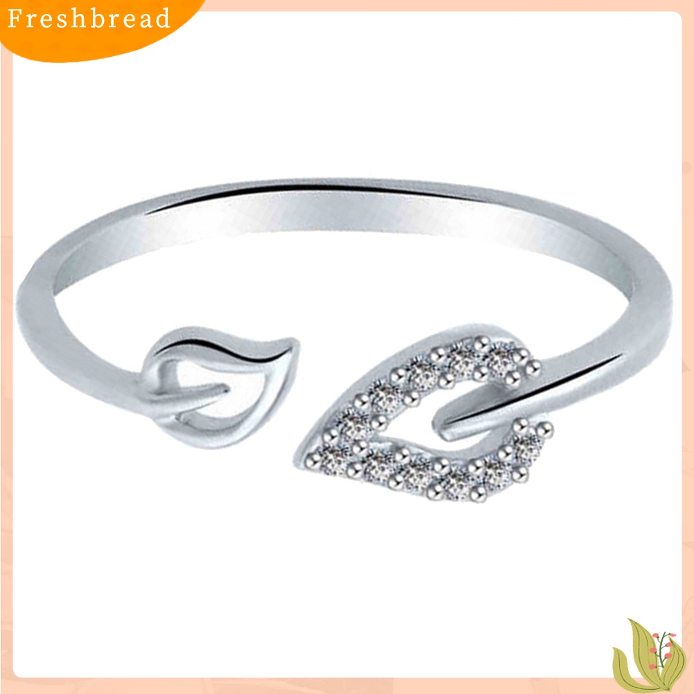 &lt; Freshbread &gt; Unik Dapat Disesuaikan Berongga Hati Daun Berlian Imitasi Pembukaan Jari Cincin Wanita Perhiasan