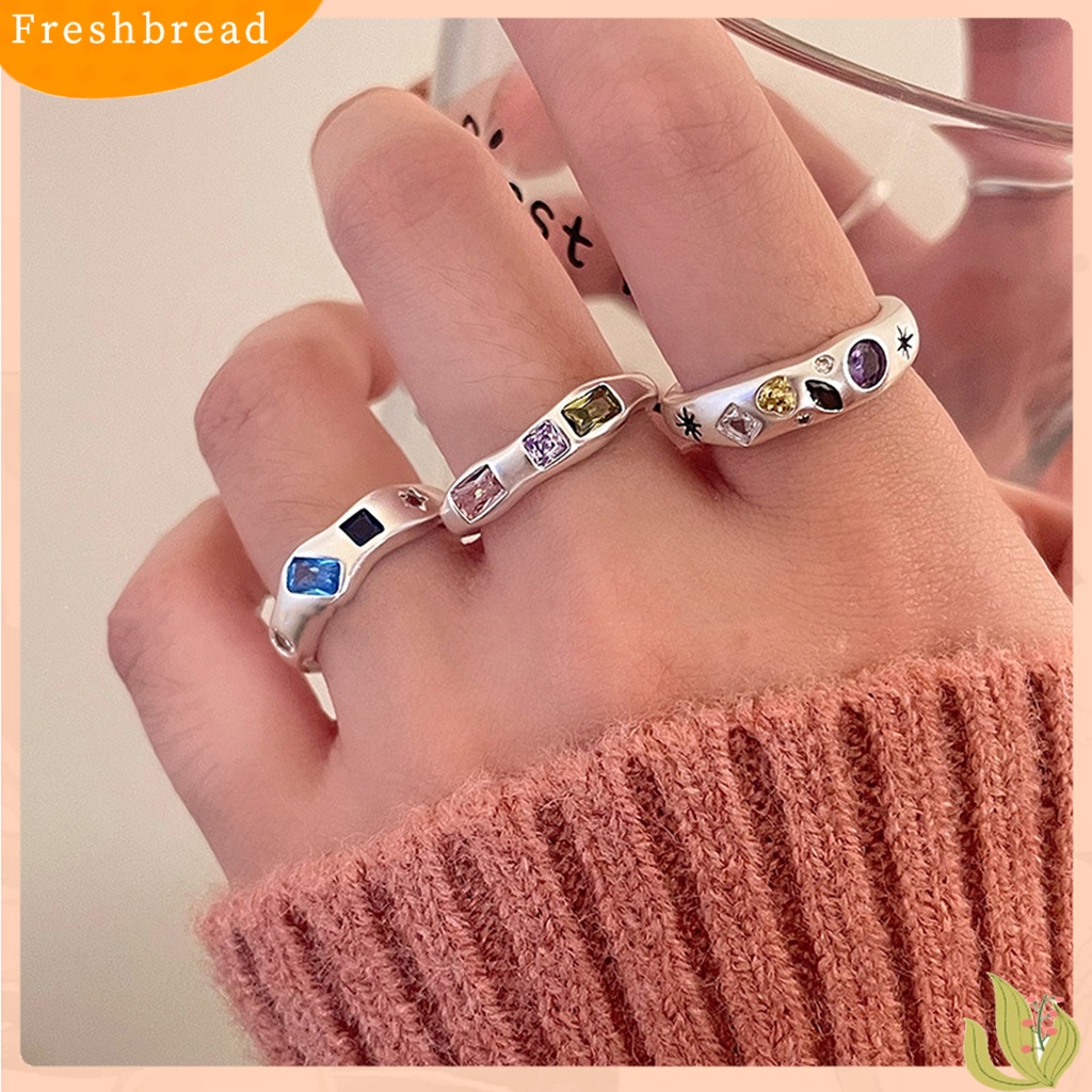 &lt; Freshbread &gt; Wanita Cincin Bukaan Elegan Dapat Disesuaikan Tidak Teratur Warna-Warni Berlian Imitasi Jari Cincin Perhiasan Fashion