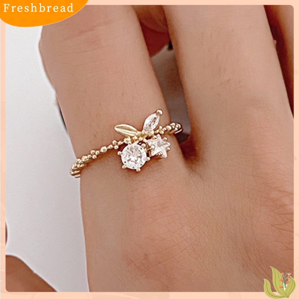 &lt; Freshbread &gt; Wanita Cincin Pembukaan Temperamen Yang Dapat Disesuaikan Tidak Rata Geometris Berlian Imitasi Cherry Bintang Jari Cincin Fashion Perhiasan
