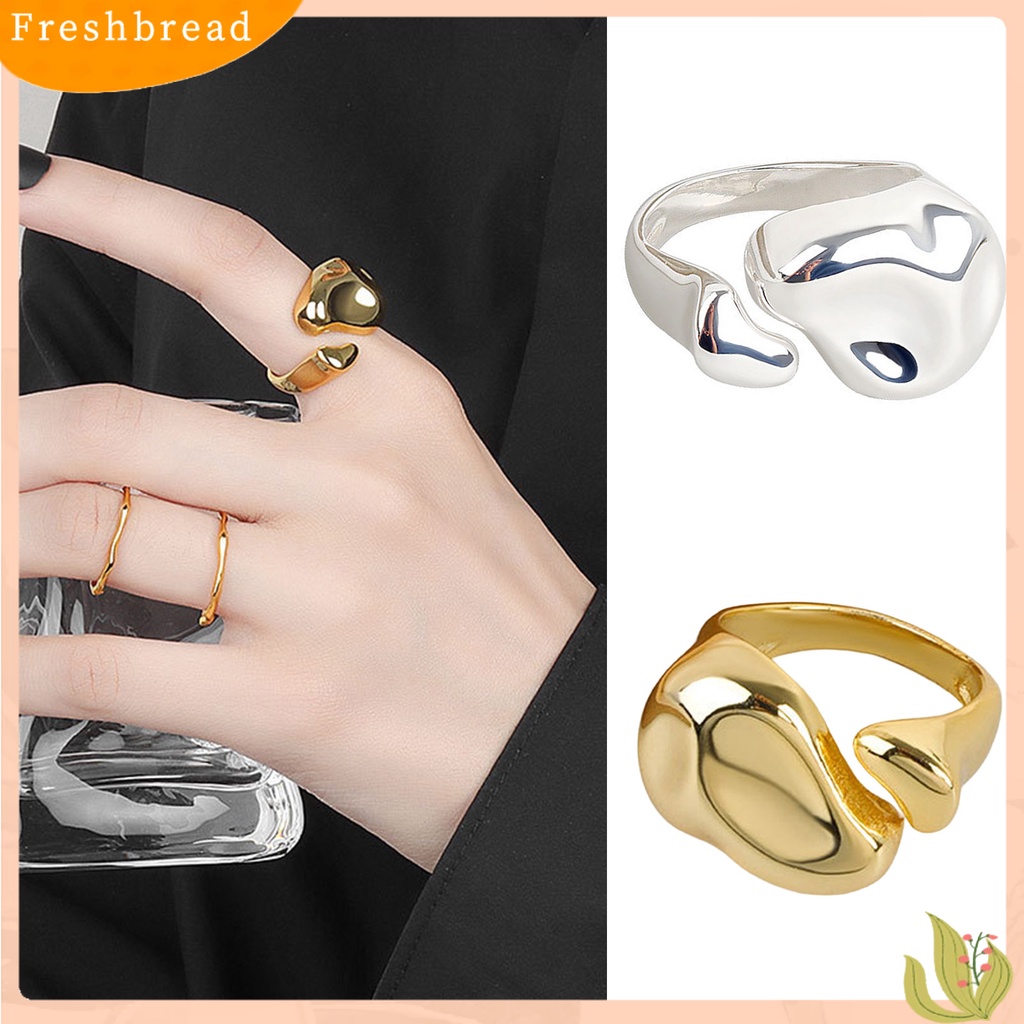 &lt; Freshbread &gt; Knuckle Ring Adjustable Electroplating High Gloss Geometris Menawan Dekorasi Hypoallergenic Lebar Tidak Teratur Terbuka Cincin Perhiasan Aksesoris