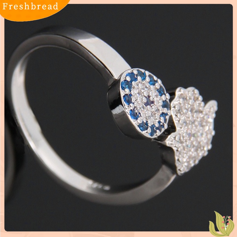 &lt; Freshbread &gt; Wanita Fashion Bunga Hamsa Tangan Berlian Imitasi Bertatahkan Jari Terbuka Cincin Perhiasan Hadiah