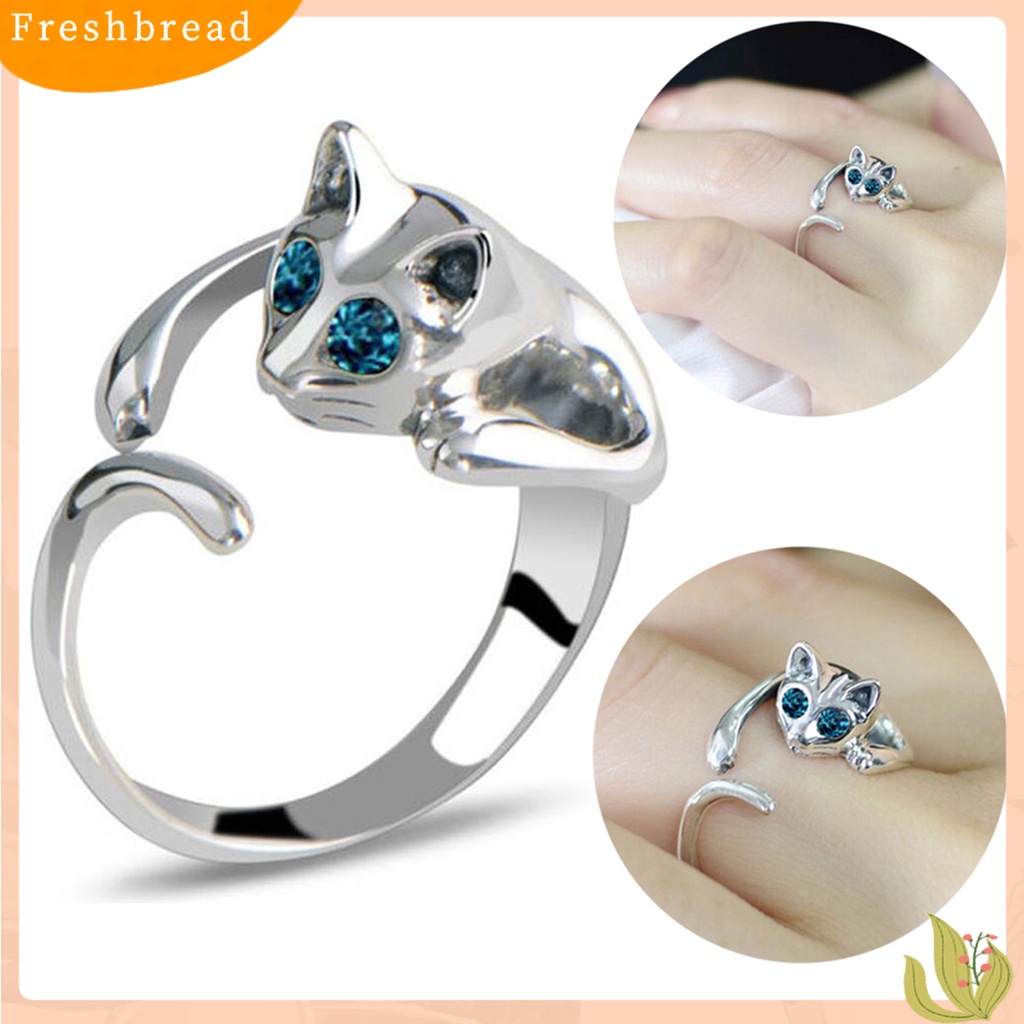 &lt; Freshbread &gt; Cincin Desain Kucing Indah Alloy Unisex Fashion Ring Untuk Hadiah
