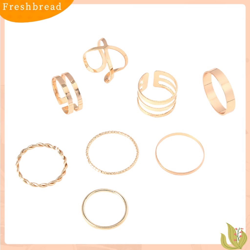 &lt; Freshbread &gt; 8Pcs/Set Cincin Fashion Cincin Jari Desain Melintir Geometris Dapat Ditumpuk Elegan Untuk Wanita