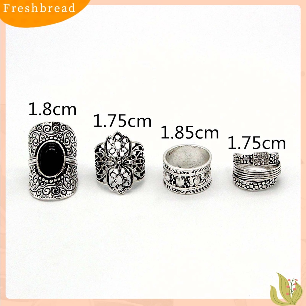 &lt; Freshbread &gt; 4Pcs/Set Cincin Unisex Lebar Gaya Etnik Alloy Hollow Pola Ukir Knuckle Rings Aksesoris Perhiasan