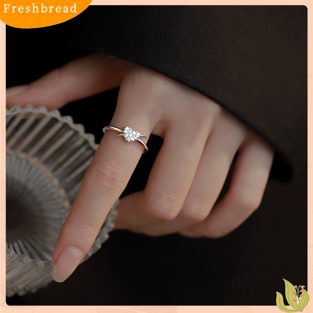 &lt; Freshbread &gt; Wanita Cincin Terbuka Mungil Emas Warna Perak Panah Melalui Berlian Imitasi Berkilau Cinta Hati Dewasa Jari Cincin Perhiasan Fashion