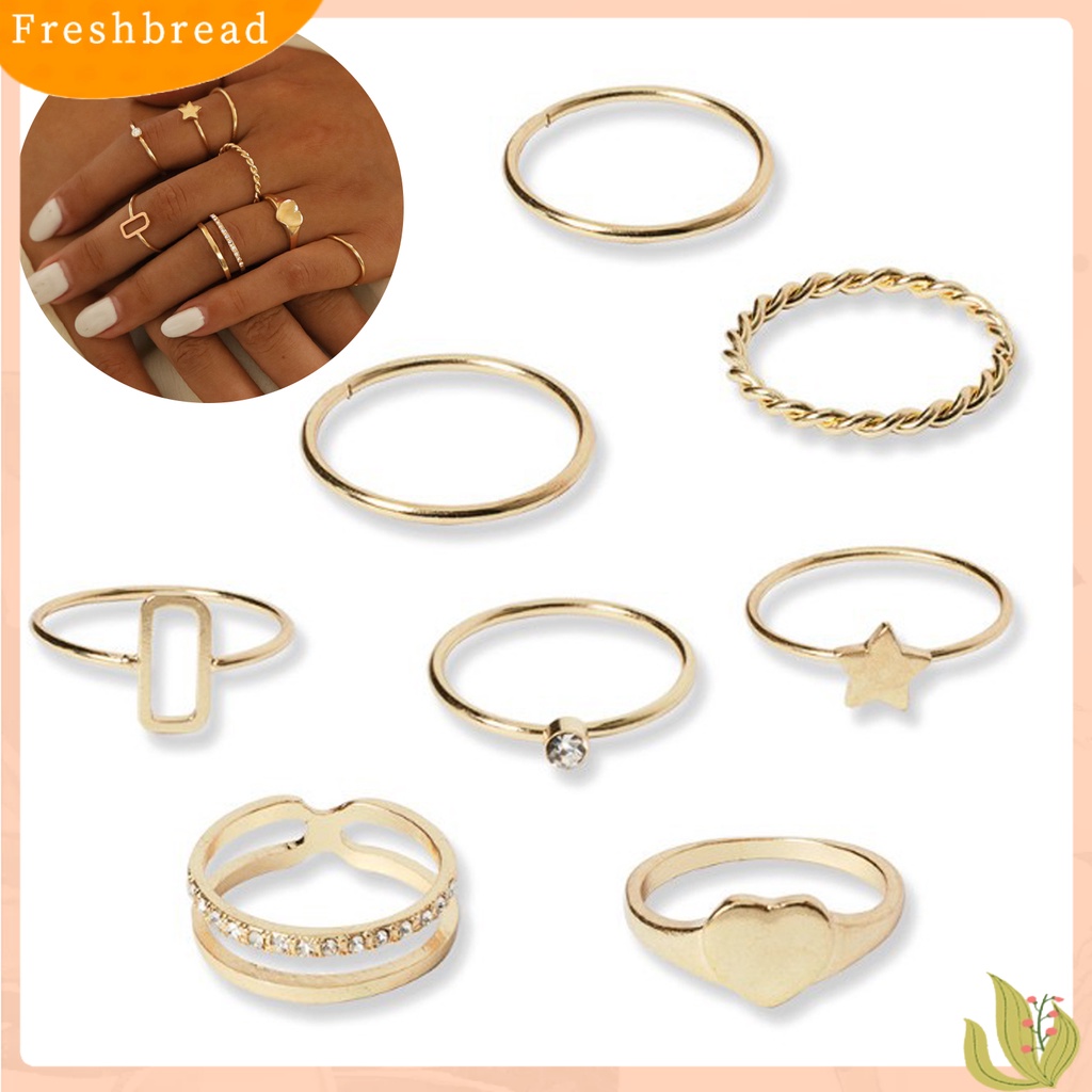 &lt; Freshbread &gt; 8Pcs Cincin Jari Bintang Berujung Lima Berlian Imitasi Perhiasan Electroplating Geometris Cincin Hadiah Ulang Tahun