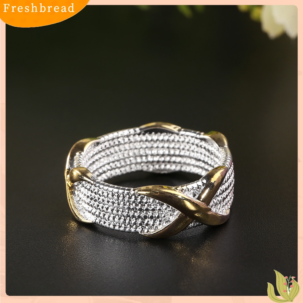 &lt; Freshbread &gt; Cincin Kawin Wanita X Perak Lapis Emas Perhiasan Fashion Ukuran6 7 8 9