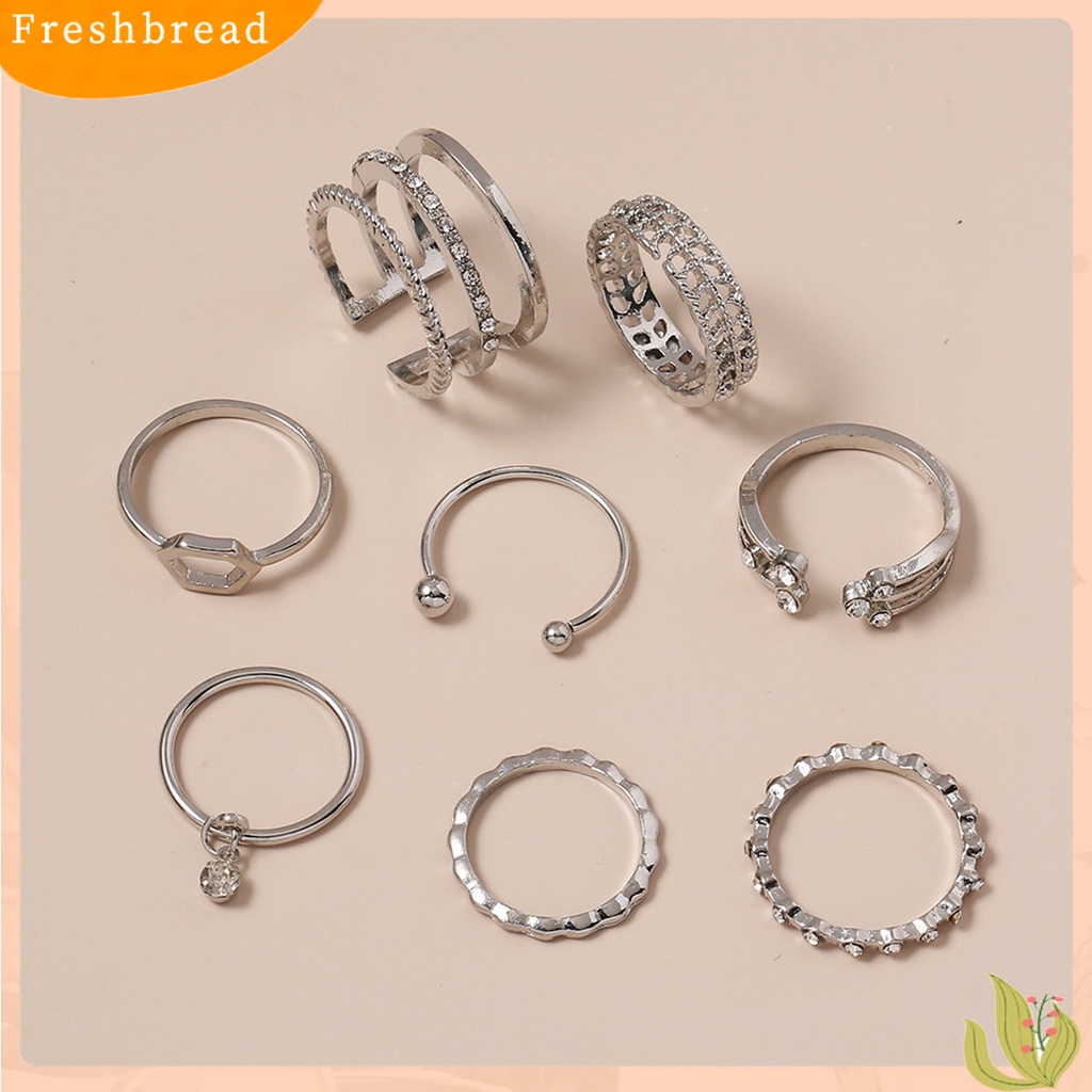 &lt; Freshbread &gt; 8Pcs Cincin Wanita Geometris Berlian Imitasi Lady Shiny All Match Hexagon Rings Untuk Pacaran