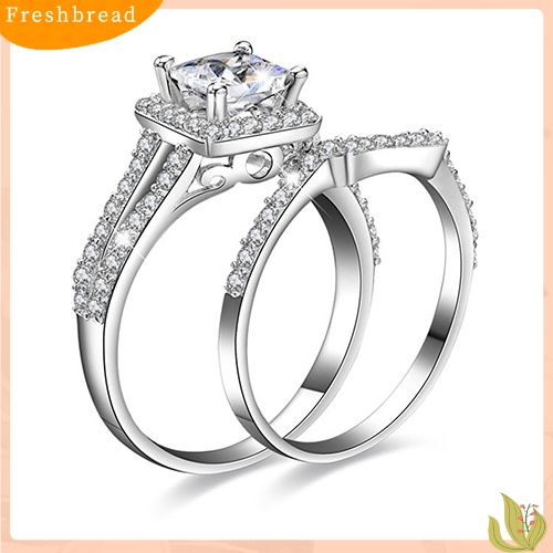 &lt; Freshbread &gt; 2x Wanita925 Sterling Silver Putri Potong Tunangan Pernikahan Bridal Cincin Set