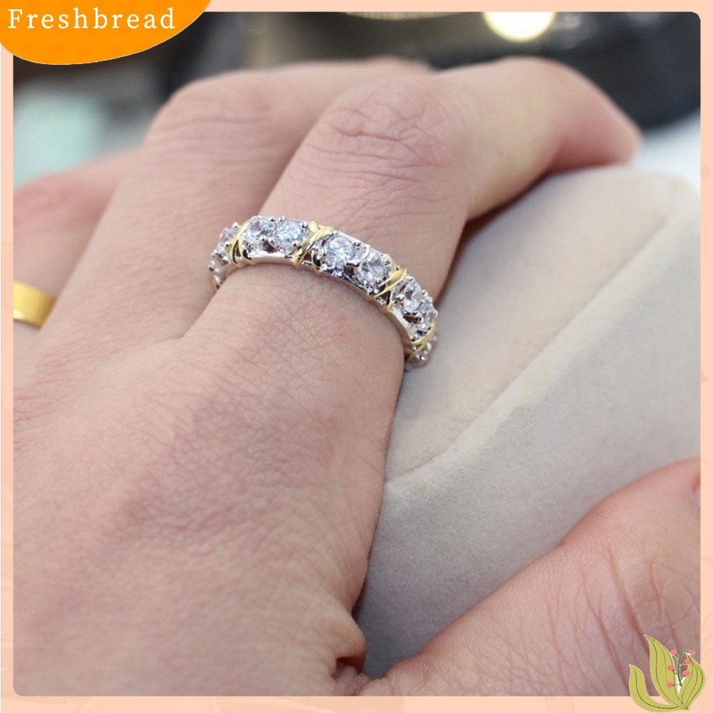 &lt; Freshbread &gt; Fashion Penuh Cubic Zirconia CZ Cross Cincin Berlapis Emas Putih Lady Pernikahan Perhiasan