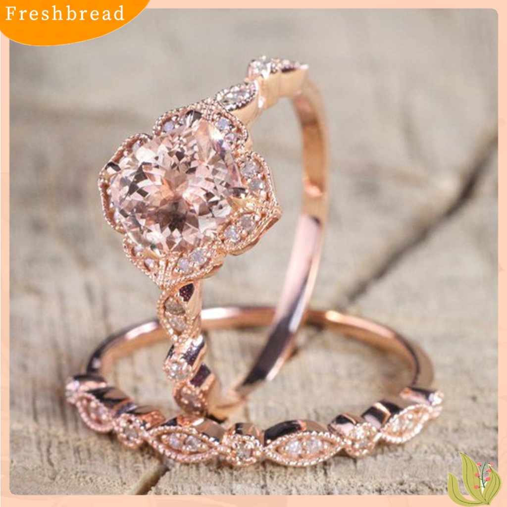 &lt; Freshbread &gt; 1set Wanita Set Cincin Kawin Berkilau Anti Karat Indah Geometris Dielekat Dekoratif Reflektif Cubic Zirconia Jari Rings Set Hadiah