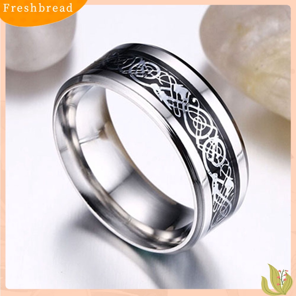 &lt; Freshbread &gt; Unisex Pola Naga Baja Titanium Tidak Luntur Cincin Pernikahan Band Perhiasan Hadiah