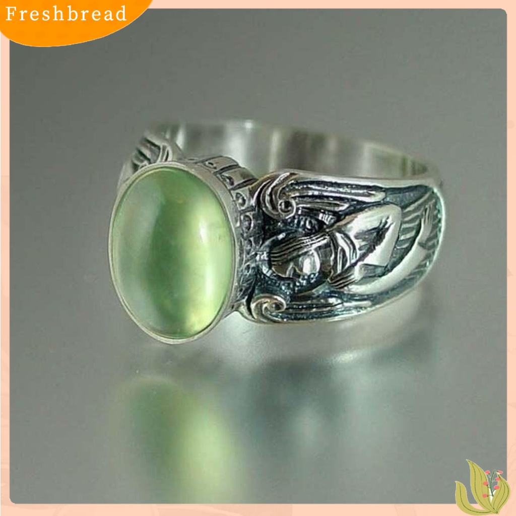 &lt; Freshbread &gt; Lebar Sederhana 2warna Vintage Cincin Wanita Moonstone Angel Pattern Ring Fashion Jewelry