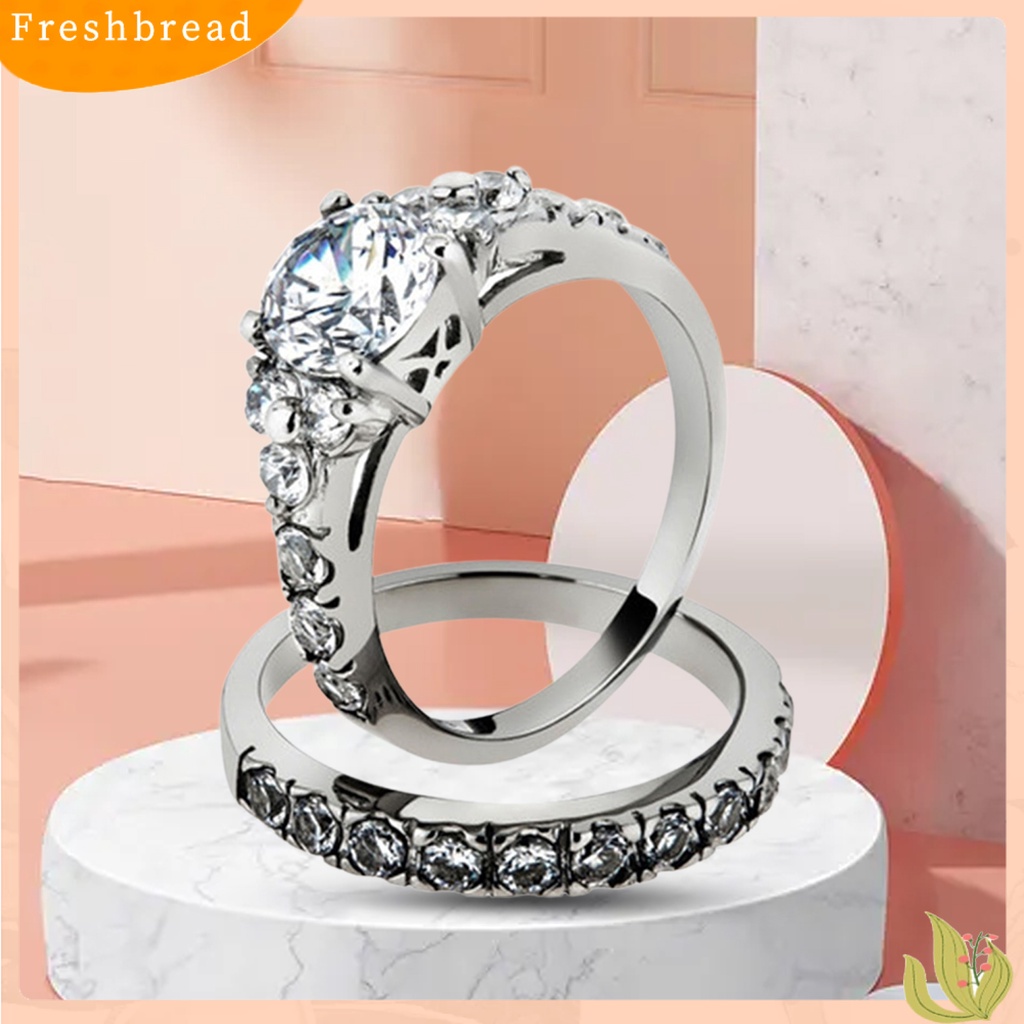 &lt; Freshbread &gt; 1Pc/2Pcs Indah Permukaan Halus Pernikahan Band Alloy Sederhana Cubic Zirconia Hers Rings Nya Pesona Perhiasan