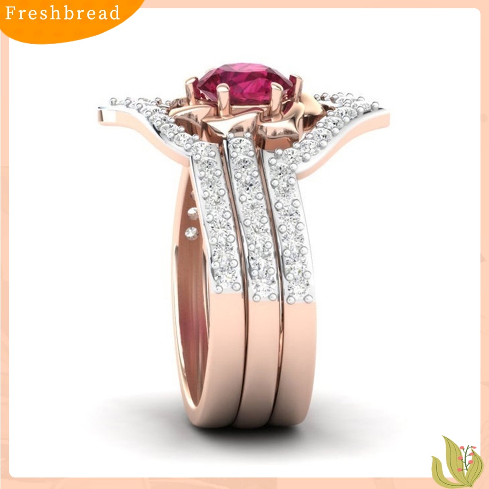 &lt; Freshbread &gt; 3Pcs Elegent Wanita Faux Ruby Berlian Imitasi Hias Jari Cincin Band Perhiasan Hadiah