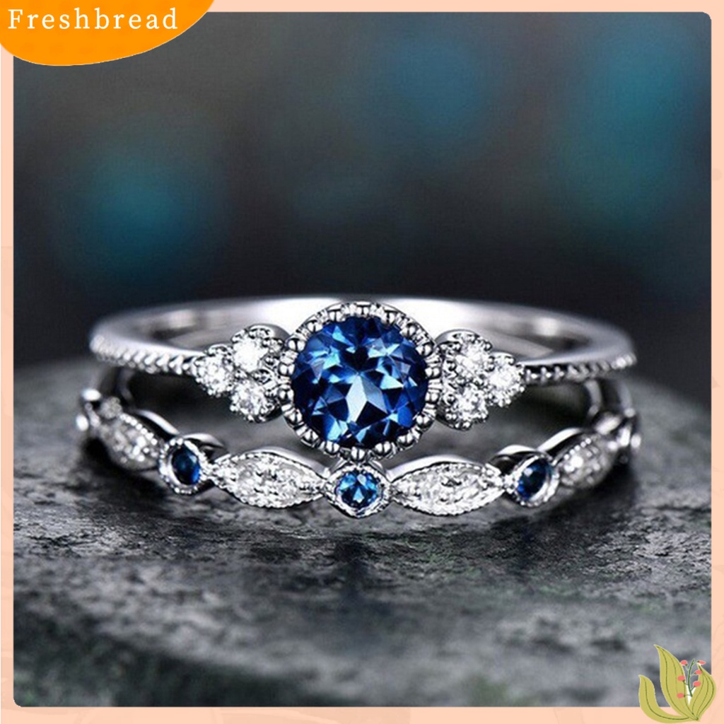 &lt; Freshbread &gt; 2 Pcs Cincin Tunangan Geometris Hijau Cubic Zirconia Wanita Berkilau Indah Jari Cincin Aksesoris Perhiasan