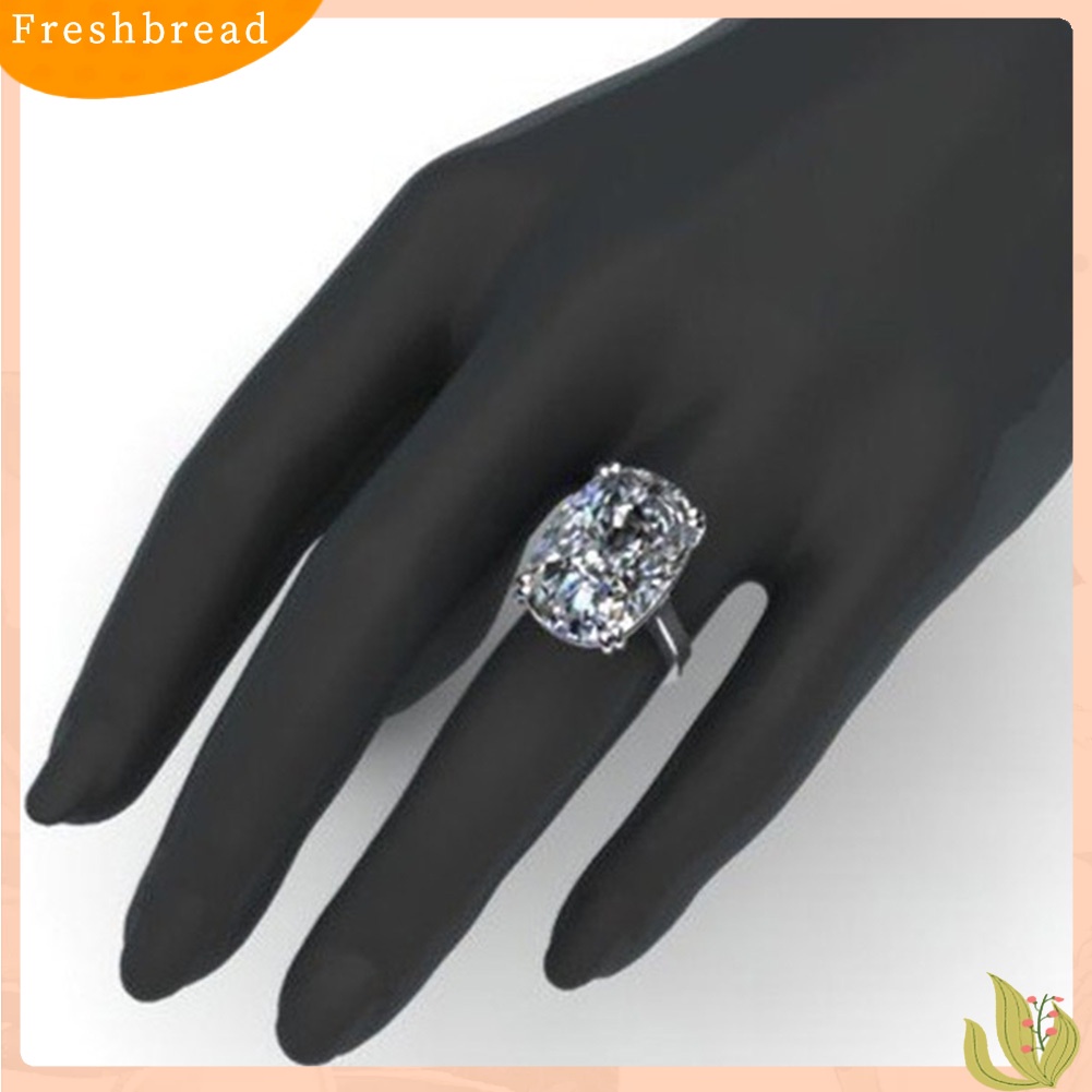 &lt; Freshbread &gt; Glitter Oval Cut Berlian Imitasi Bertatahkan Cincin Pengantin Pernikahan Pertunangan Perhiasan Hadiah