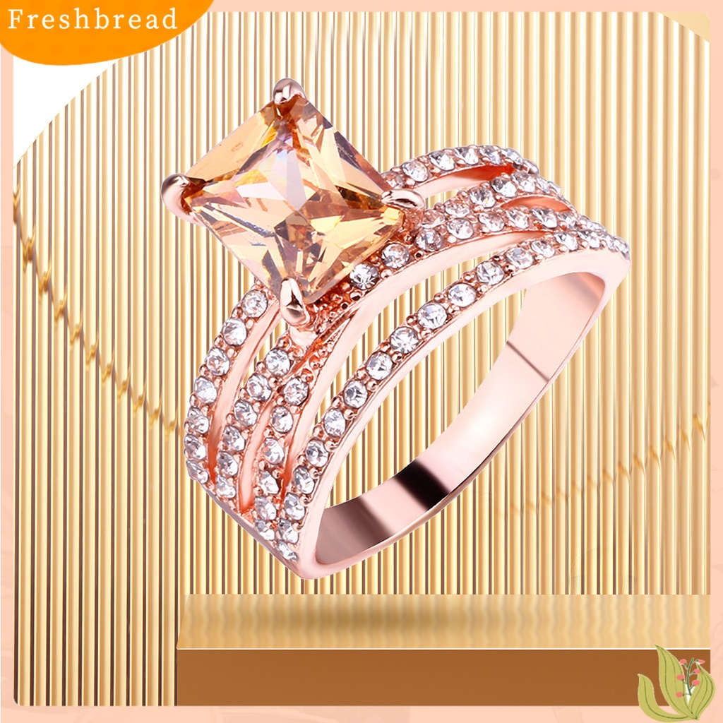 &lt; Freshbread &gt; Cincin Jari Electroplating Pengerjaan Halus Berlian Imitasi Dekorasi Multi-layer Cincin Perhiasan Persegi Untuk Pernikahan