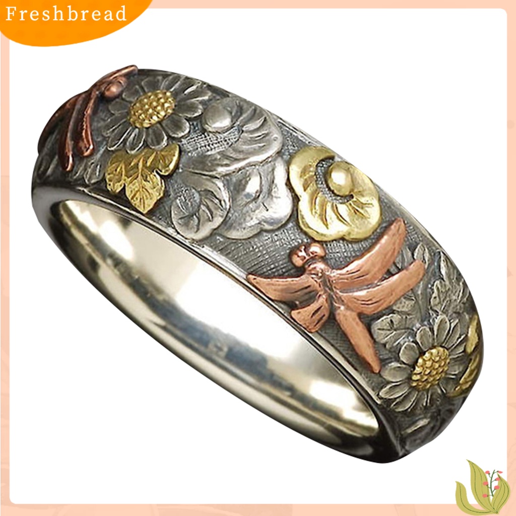 &lt; Freshbread &gt; Wanita Pria Elegan Motif Bunga Matahari Capung Desain Jari Cincin Band Perhiasan