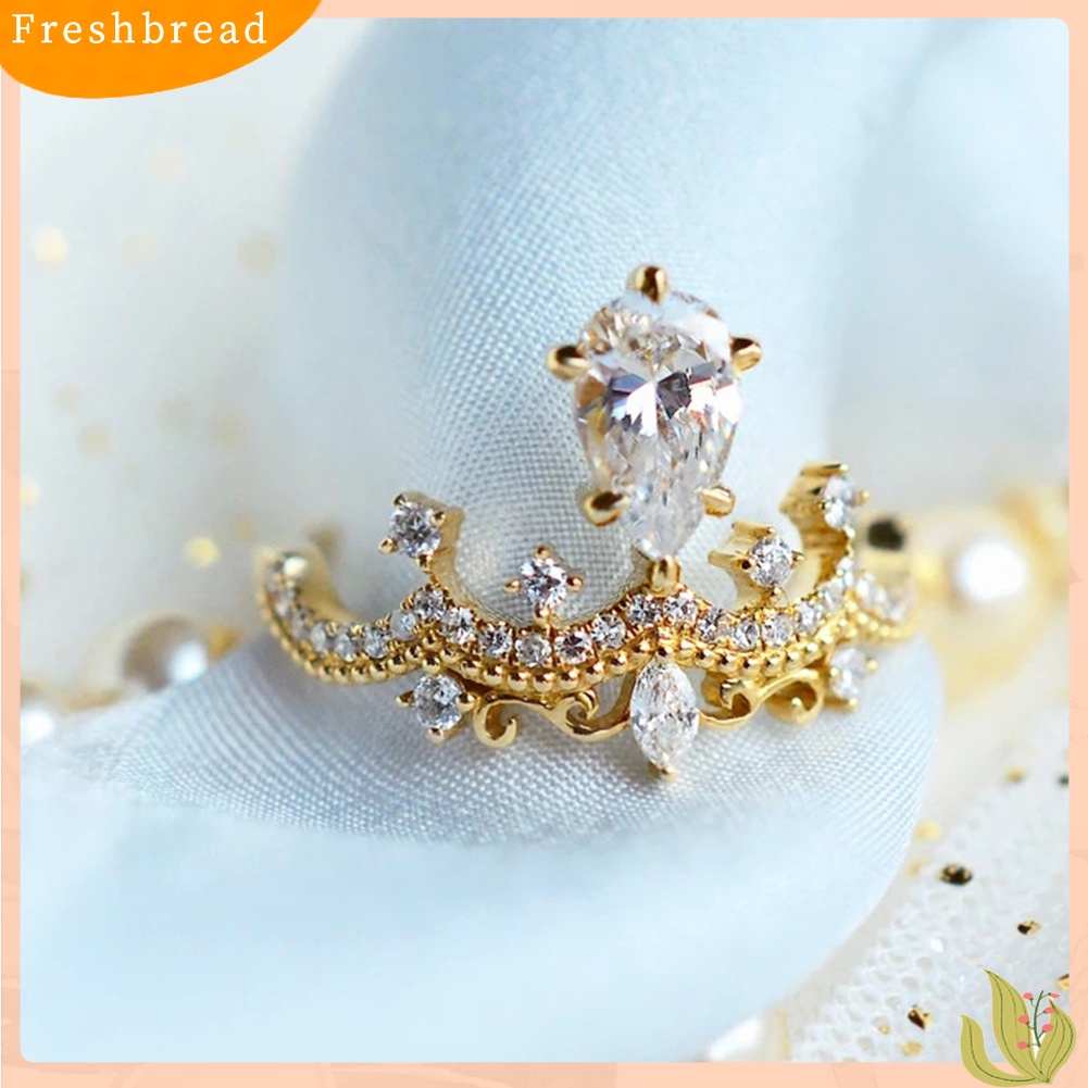 &lt; Freshbread &gt; Wanita Teardrop Cubic Zirconia Bertatahkan Mahkota Jari Cincin Pernikahan Perhiasan Hadiah