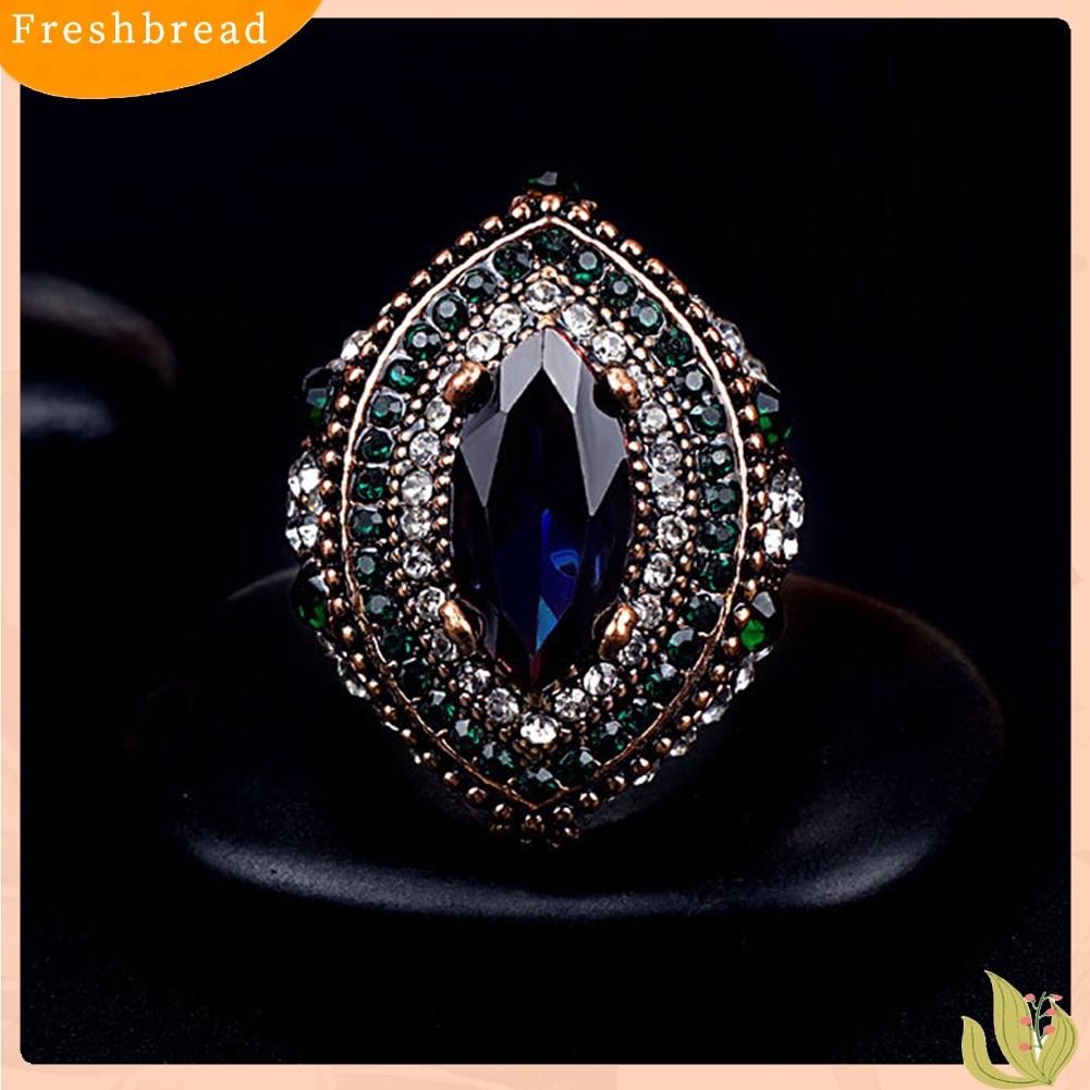 &lt; Freshbread &gt; Mewah Marquise Cut Colorful Berlian Imitasi Bertatahkan Wanita Jari Cincin Perhiasan Pesta