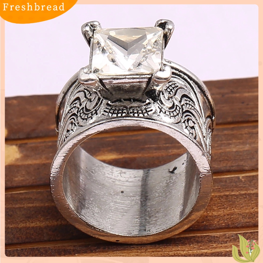 &lt; Freshbread &gt; Cincin Unisex Hias Vintage Artistik Cubic Zirconia Finger Ring Untuk Pesta