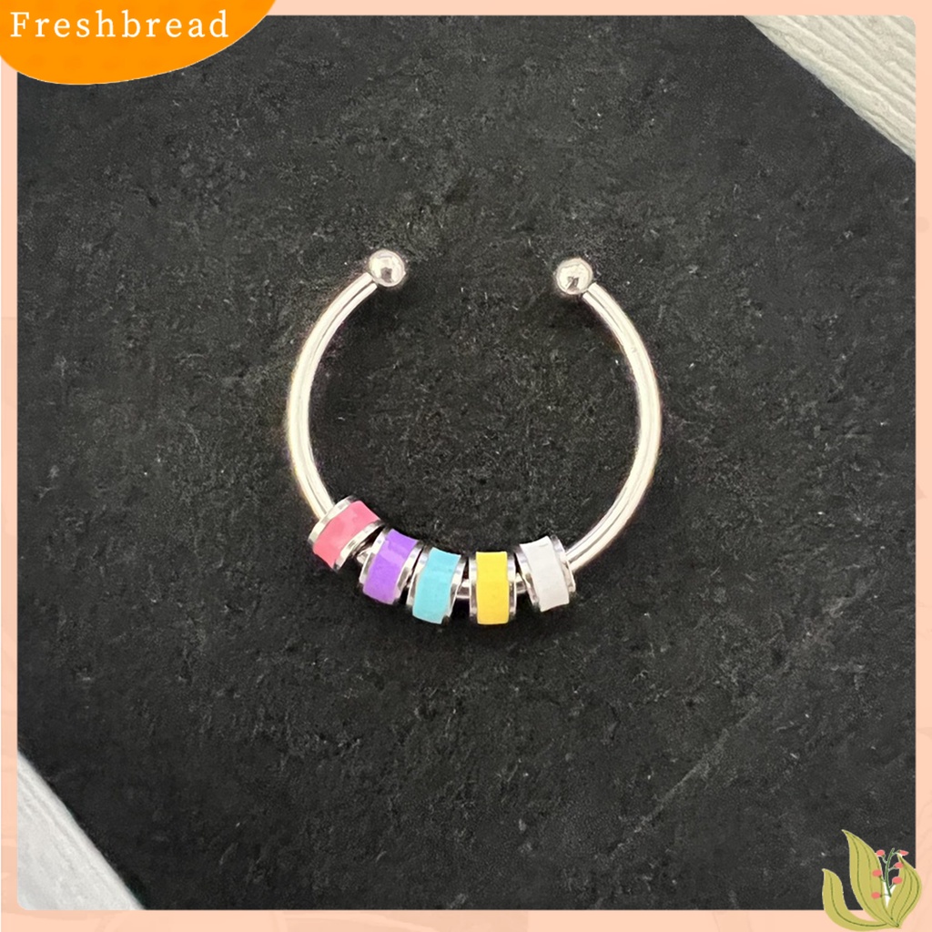 &lt; Freshbread &gt; Cincin Terbuka Adjustable Pengerjaan Halus Pereda Kecemasan Dengan Manik-Manik Enamel Pembukaan Dekorasi Aksesori Unisex Cincin Berputar Susun Untuk Pakaian Sehari-Hari