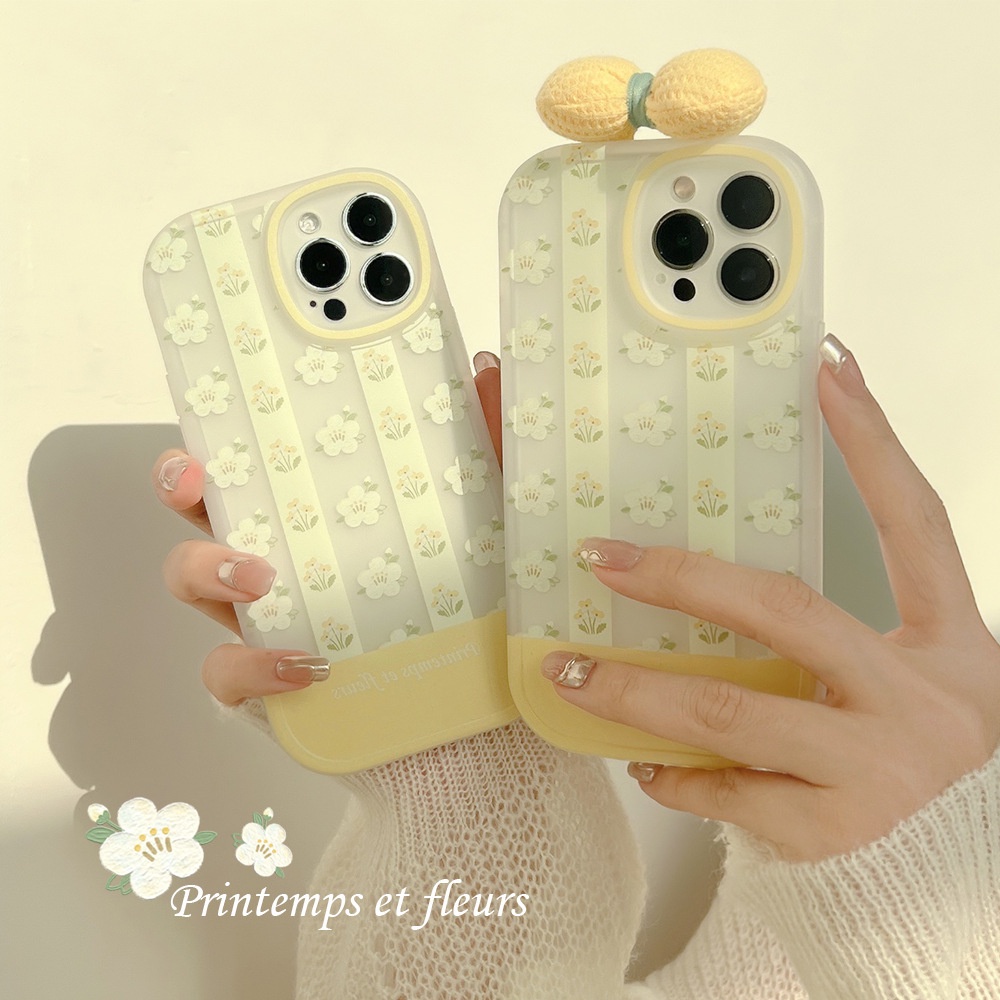 IPHONE [Big Eye] Soft Case TPU Anti Slip Untuk Iphone7Plus8 Plus X XS XR XS Max11 13 12 14 PRO Max 14 Plus Ins Fashion Yellow Flower Bow