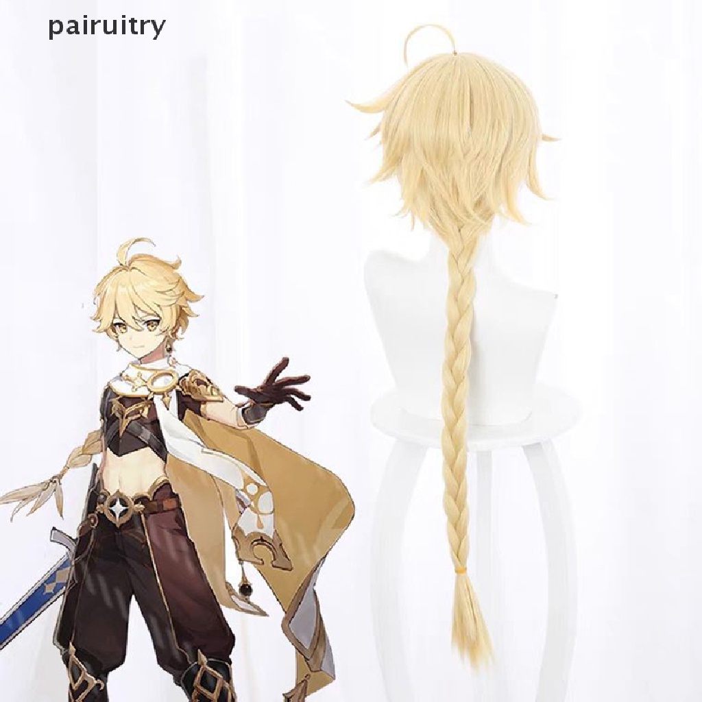 Prt Anime Genshin Lumine Aether Traveller Wig Golden Tahan Panas Rambut Dewasa Props PRT