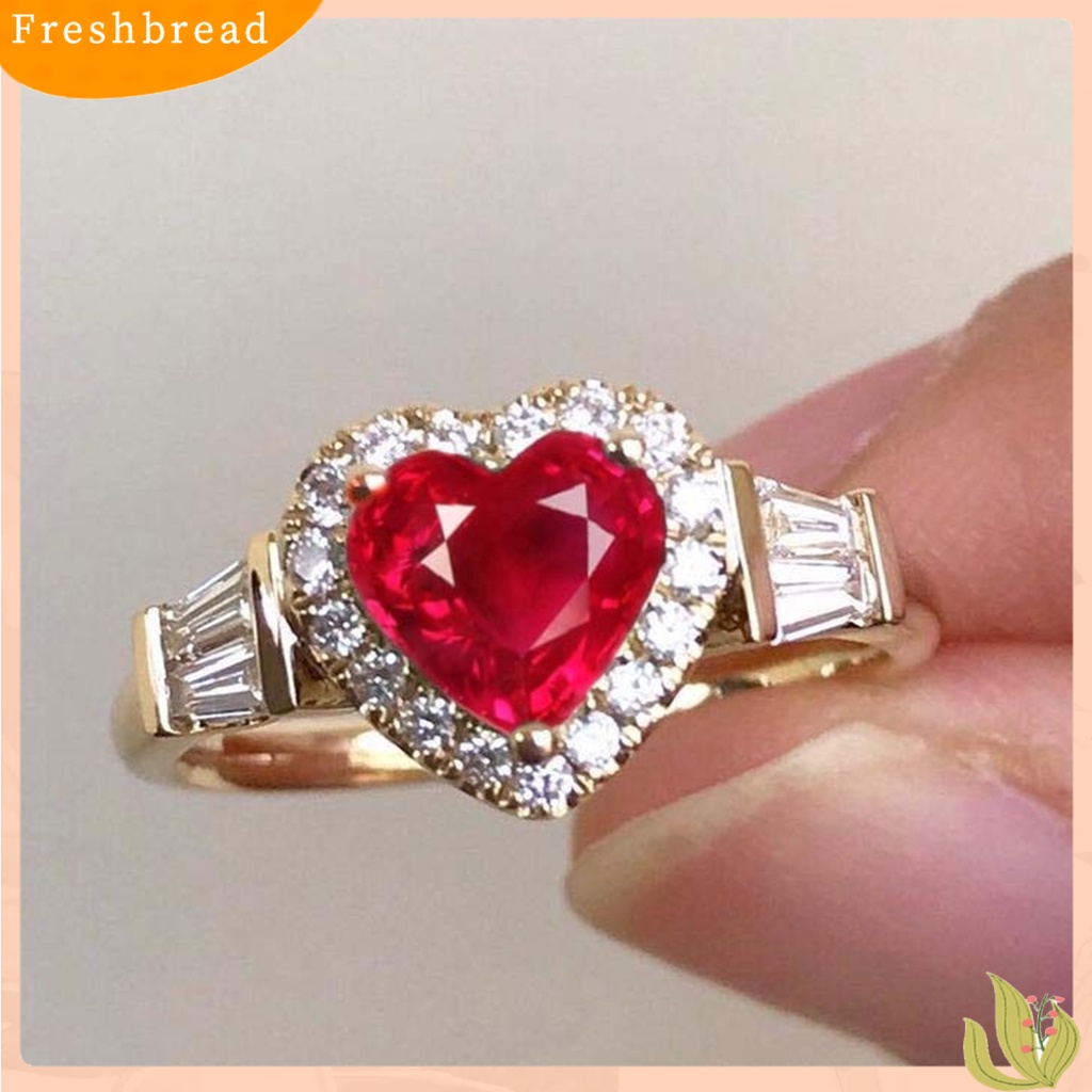 &lt; Freshbread &gt; Cincin Kawin Cantik Electroplating Retro Hadiah Cinta Emas Hati Berlian Imitasi Jari Cincin Perhiasan Fashion