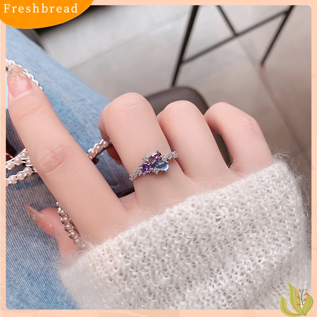 &lt; Freshbread &gt; Cincin Fashion Pengerjaan Indah Halus Berlian Imitasi Zirkon Hias Desain Terbuka Hias Perhiasan Kepribadian Trendy Finger Ring Untuk Pernikahan