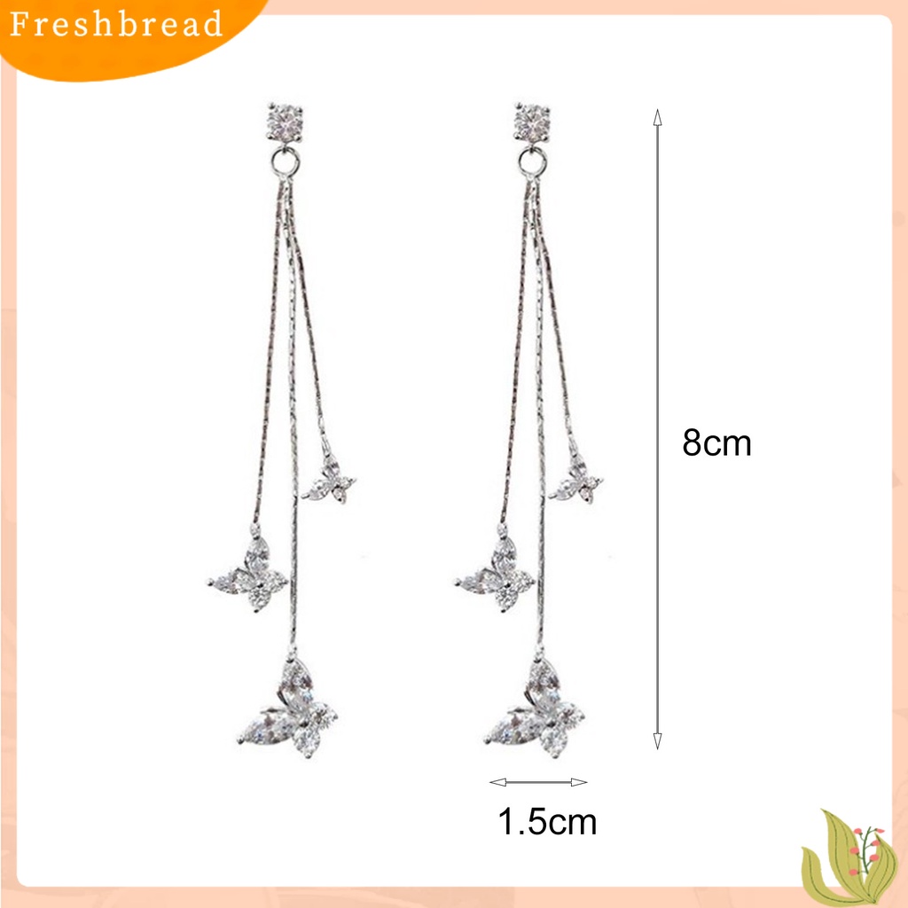 &lt; Freshbread &gt; 1pasang Drop Earrings Butterflys Perhiasan Berlian Imitasi Berkilau Temperamen Anting Menjuntai Untuk Perjamuan