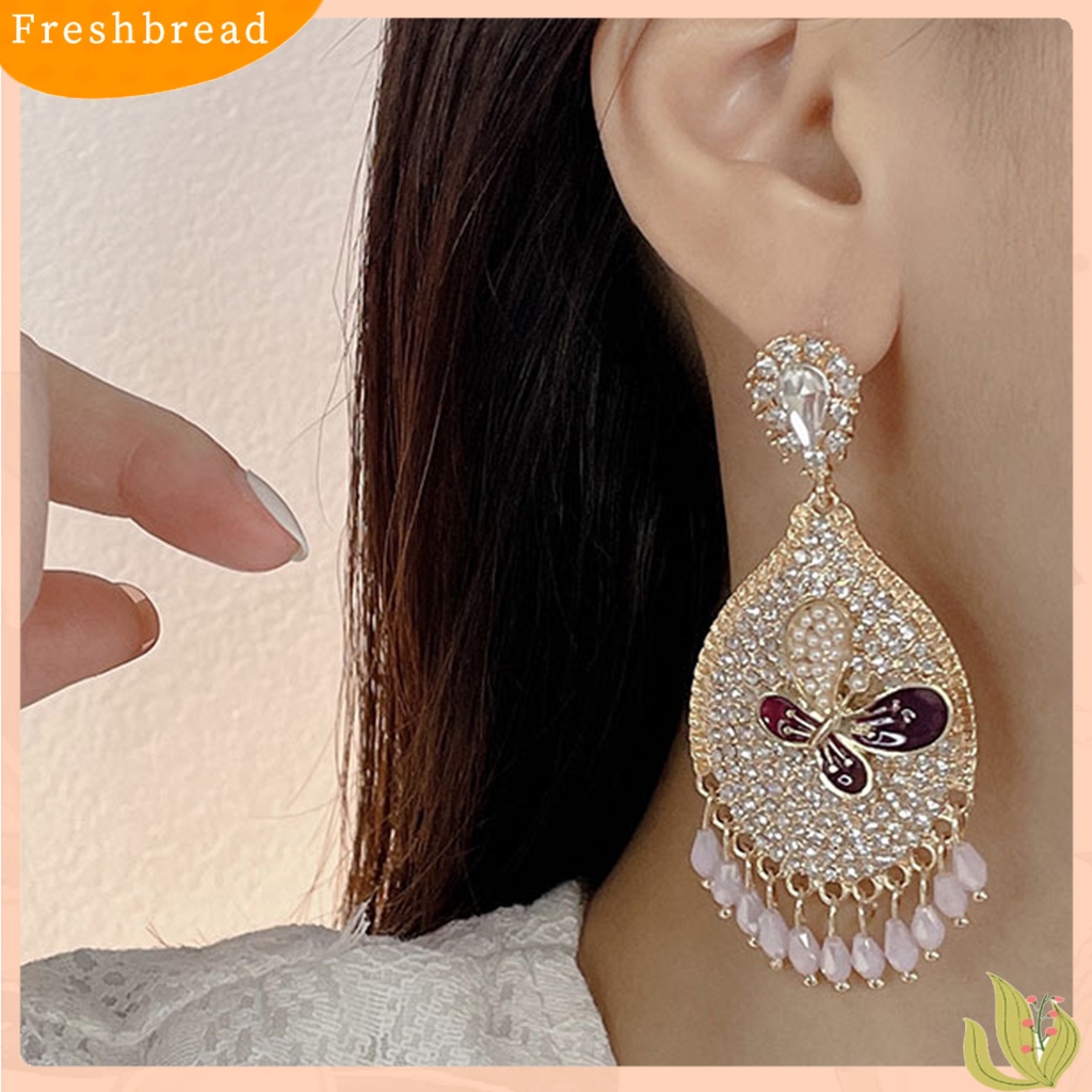 &lt; Freshbread &gt; 1pasang Anting Anting Tetes Fashion Berbentuk Teardrop Berkilau catching Untuk Pakaian Sehari-Hari