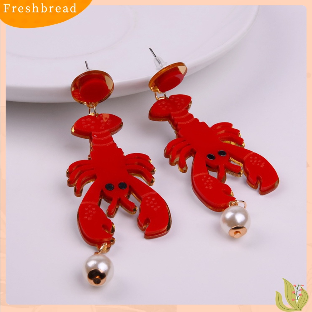 &lt; Freshbread &gt; Kreatif Lady Akrilik Lobster Gurita Mutiara Imitasi Liontin Statement Stud Earrings