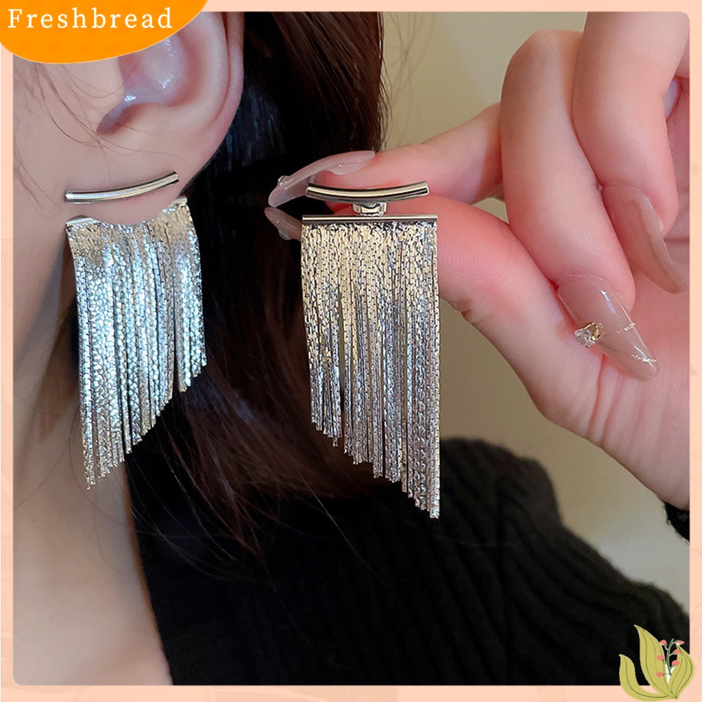 &lt; Freshbread &gt; 1pasang Anting Pejantan Bohemian Desain Busur Kilau Terang Geometris Electroplating Hias Hadiah Rantai Panjang Rumbai Liontin Anting