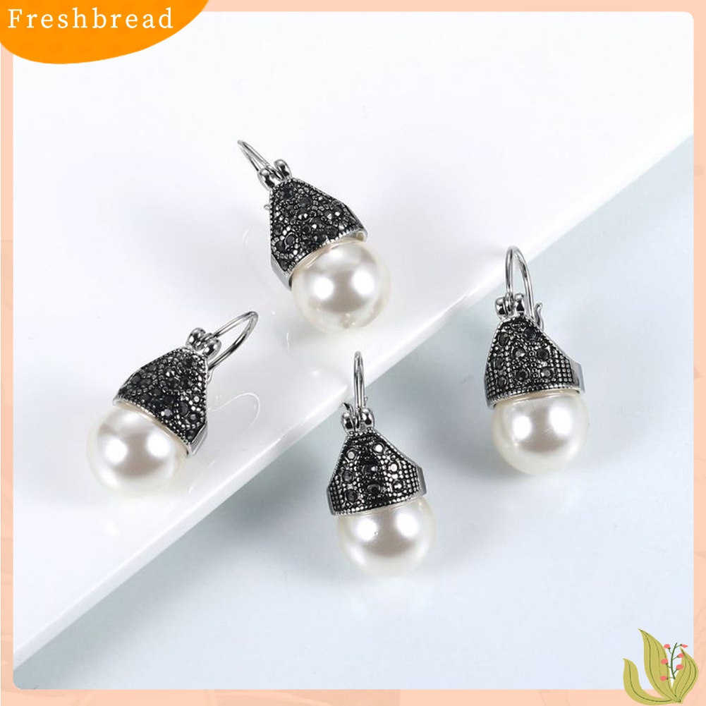 &lt; Freshbread &gt; Wanita Vintage Cubic Zirconia Hias Mutiara Imitasi Liontin Anting Perhiasan Hadiah