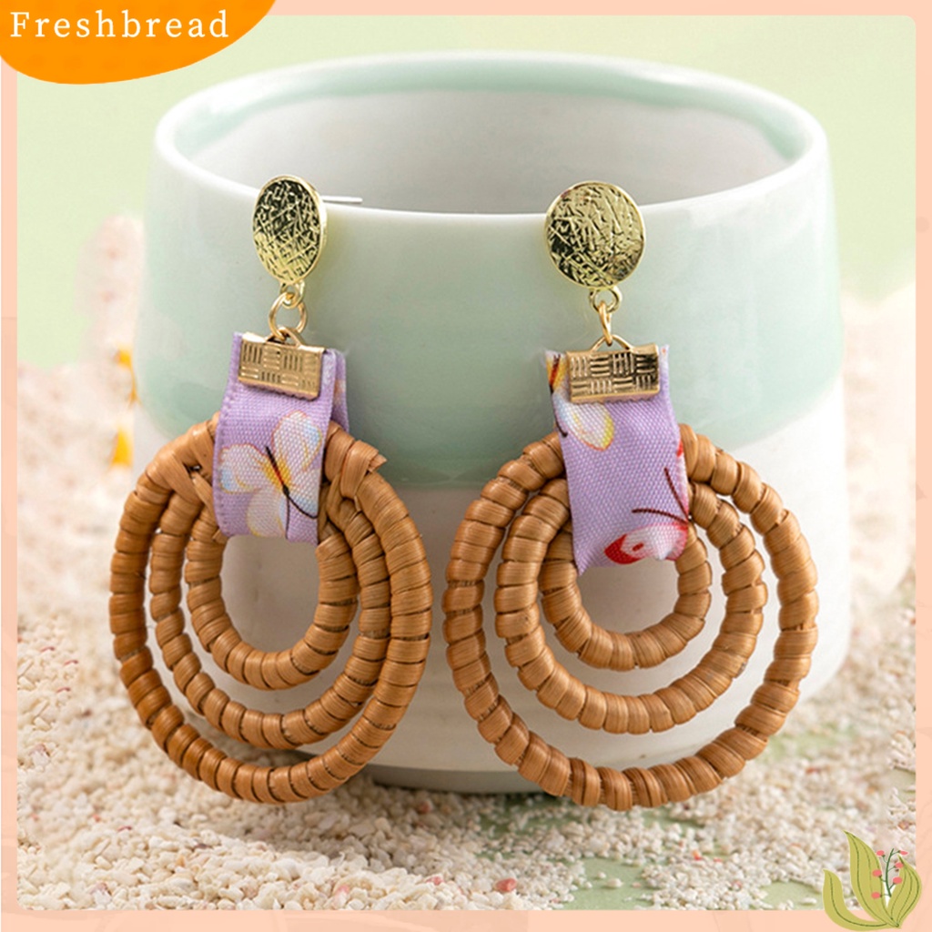 &lt; Freshbread &gt; 1pasang Anting Drop Bentuk Lingkaran Gaya Etnik Anting Tusuk Geometris Motif Rotan Untuk Liburan