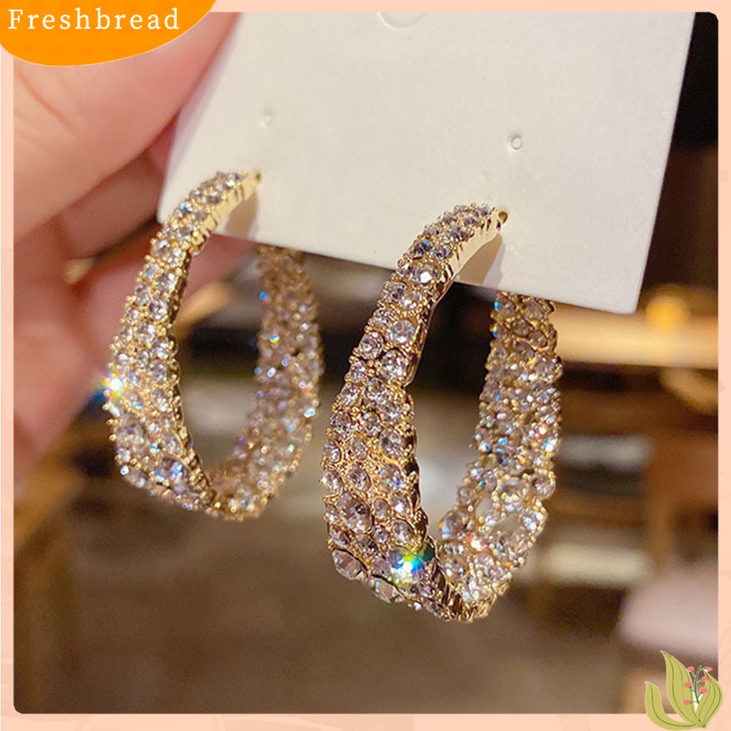 &lt; Freshbread &gt; 1pasang Anting Hoop Berlian Imitasi Mengkilap Hias Indah Bulat Geometris Ringan Menjuntai Anting Hadiah Pernikahan