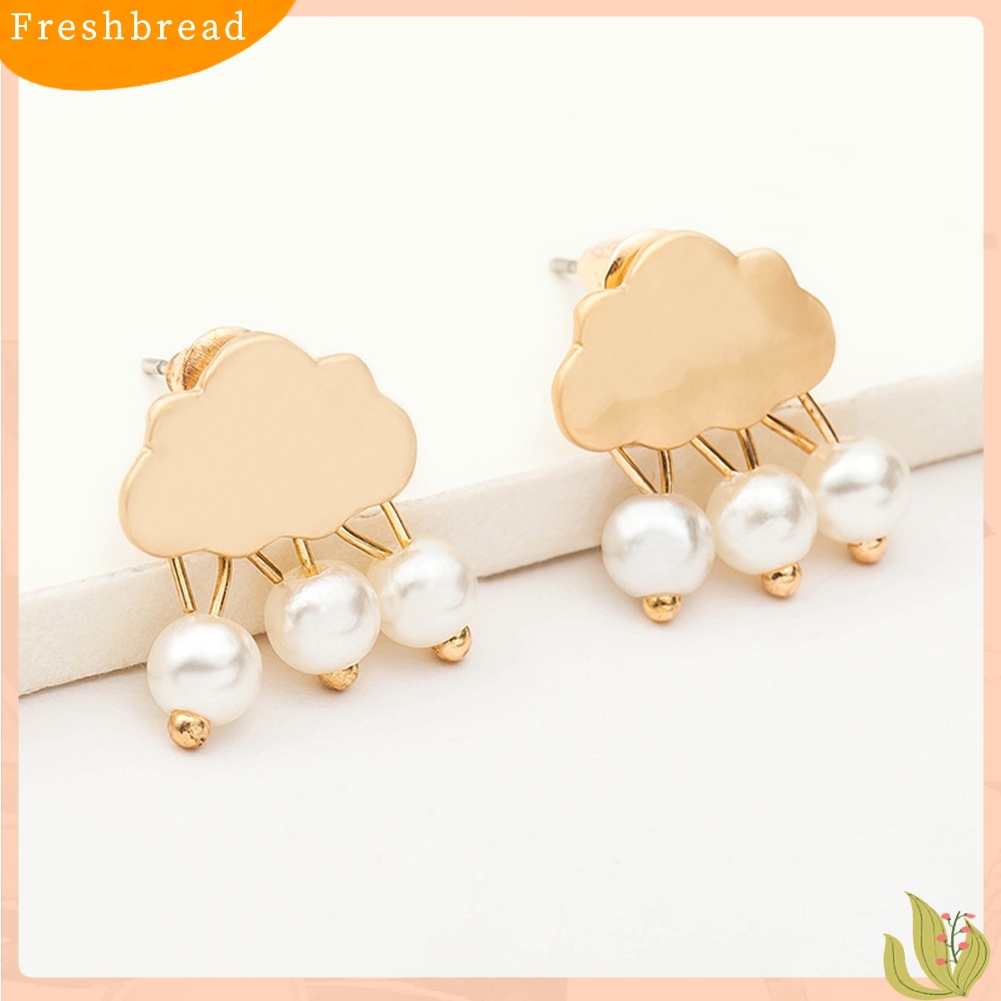 &lt; Freshbread &gt; Fashion Wanita Awan Raindrop Ear Studs Faux Pearl Earrings Hadiah Pesta Ulang Tahun