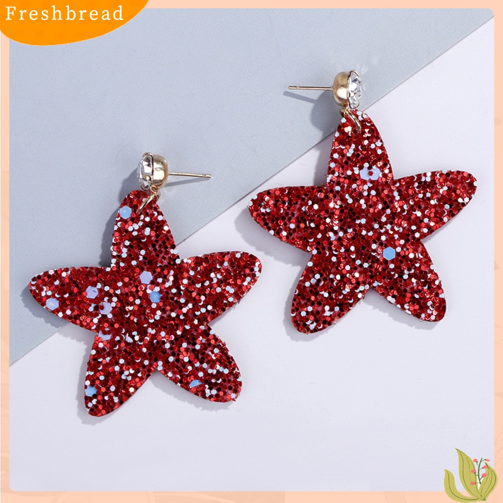 < Freshbread > Manis Sequin Pentagram Menjuntai Ear Stud Earrings Wanita Perhiasan Hadiah Ulang Tahun
