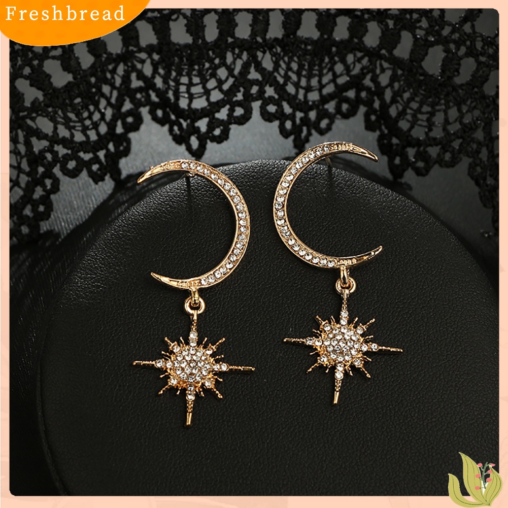 &lt; Freshbread &gt; Berlian Imitasi Bulan Berujung Delapan Anting Elegan Wanita Pernikahan Bridal Eardrop