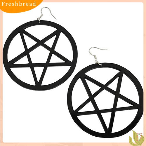 &lt; Freshbread &gt; Punk Vintage Besar Berongga Pentacle Bulat Menjuntai Statement Earrings Ear Studs