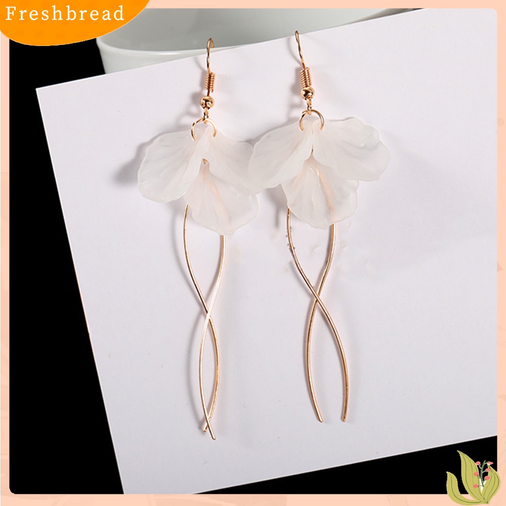 &lt; Freshbread &gt; Anting Kait Fashion Anting Desain Menjuntai Panjang Bentuk Kelopak Elegan Untuk Wanita