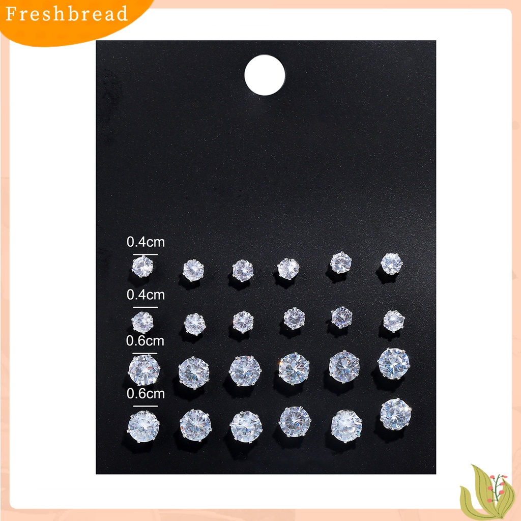 &lt; Freshbread &gt; 12pasang Anting Tusuk Wanita Perhiasan Berlian Imitasi Mengkilap Gaya Korea Geometri Ear Studs Untuk Prom