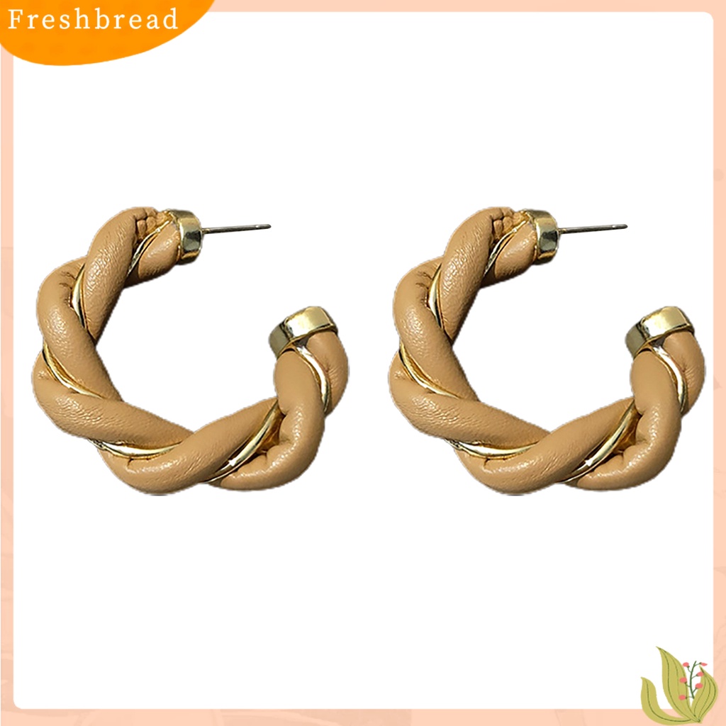 &lt; Freshbread &gt; Memutar Dikepang Hoop Wanita Anting Kulit Imitasi Berliku Elegan Stud Earrings Fashion Jewelry