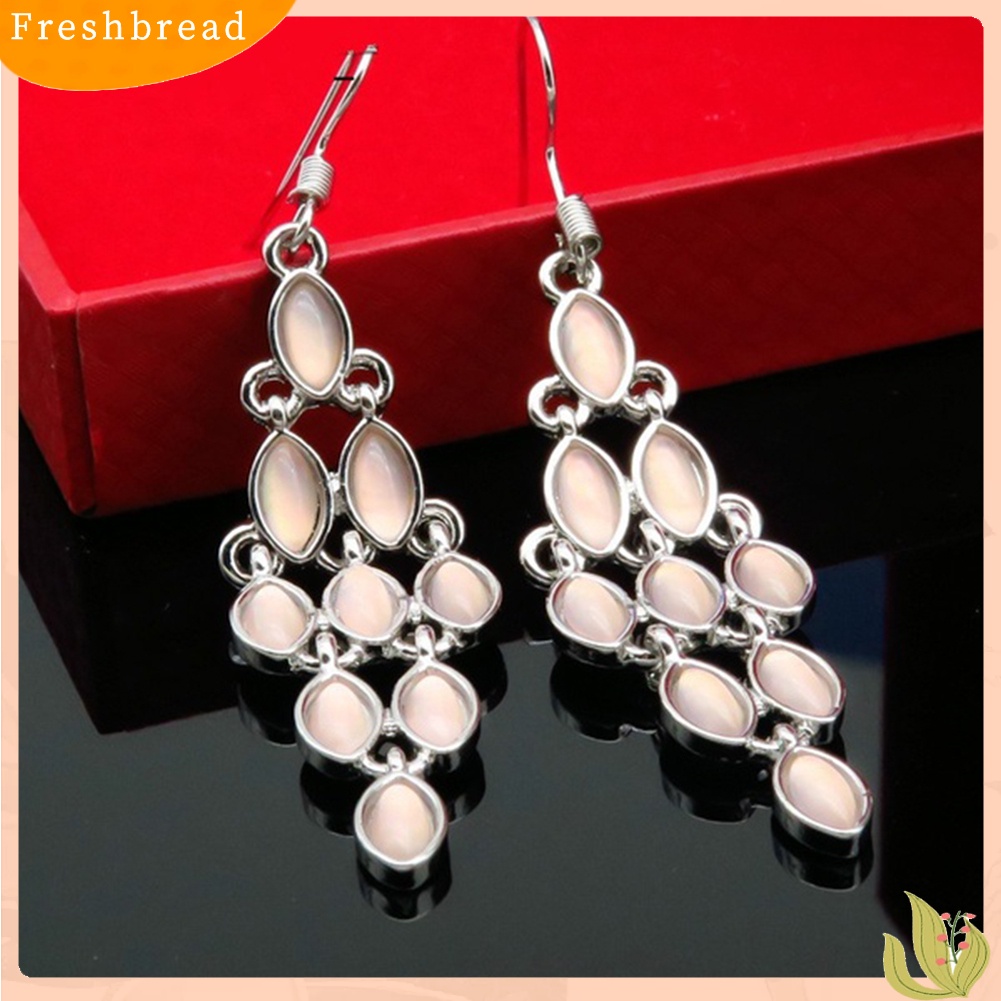 &lt; Freshbread &gt; Fashion Cat Eye Faux Moonstone Menjuntai Panjang Wanita Anting Kait Perhiasan Pesta