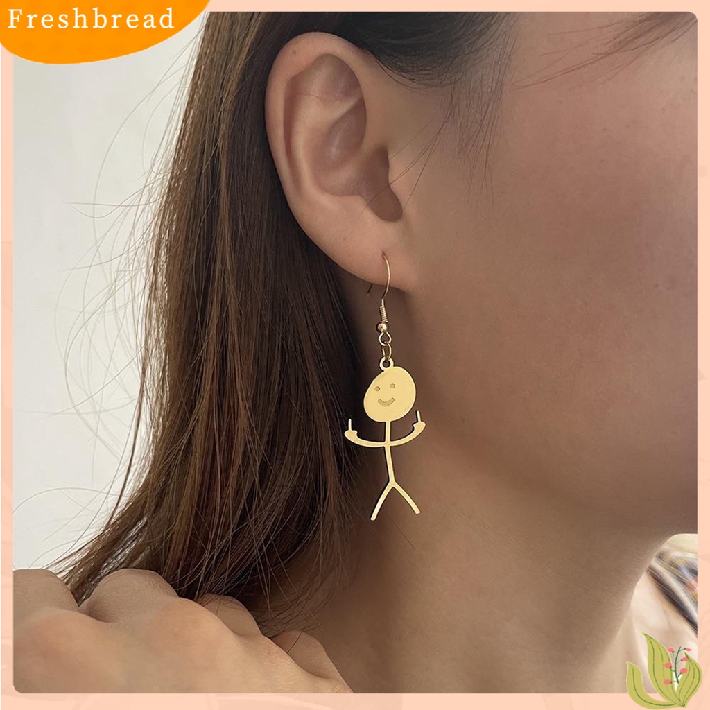 &lt; Freshbread &gt; 1pasang Menjuntai Anting Buatan Tangan Tindik Geometris Eye-catching Electroplating Dekorasi Wanita Lucu Punk Stickman Hook Earrings Fashion Perhiasan